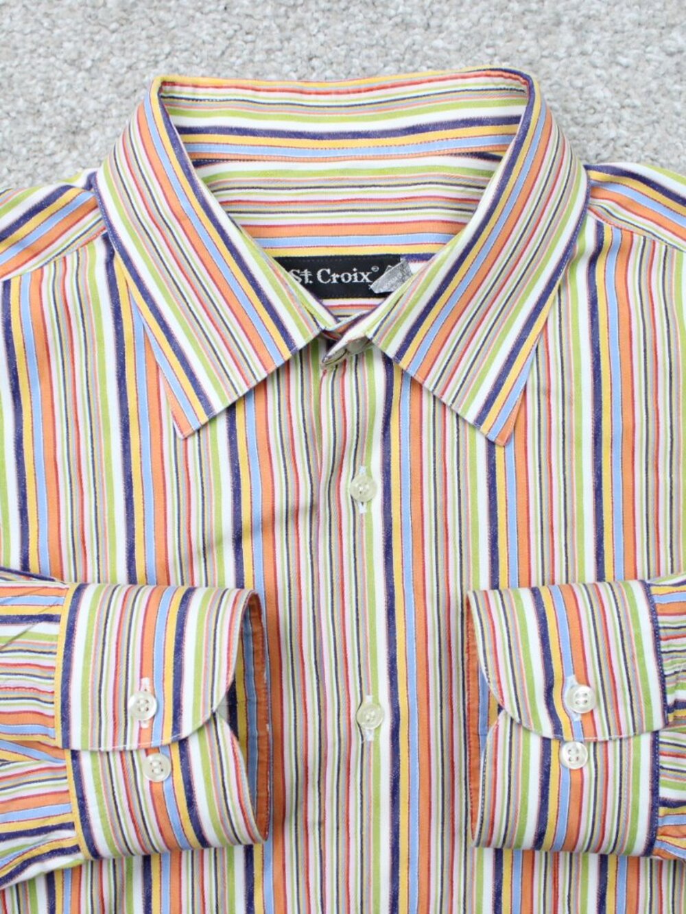 St. Croix Shirt Mens XL Colorful Striped 100% Cotton Long Sleeve Made in Italy